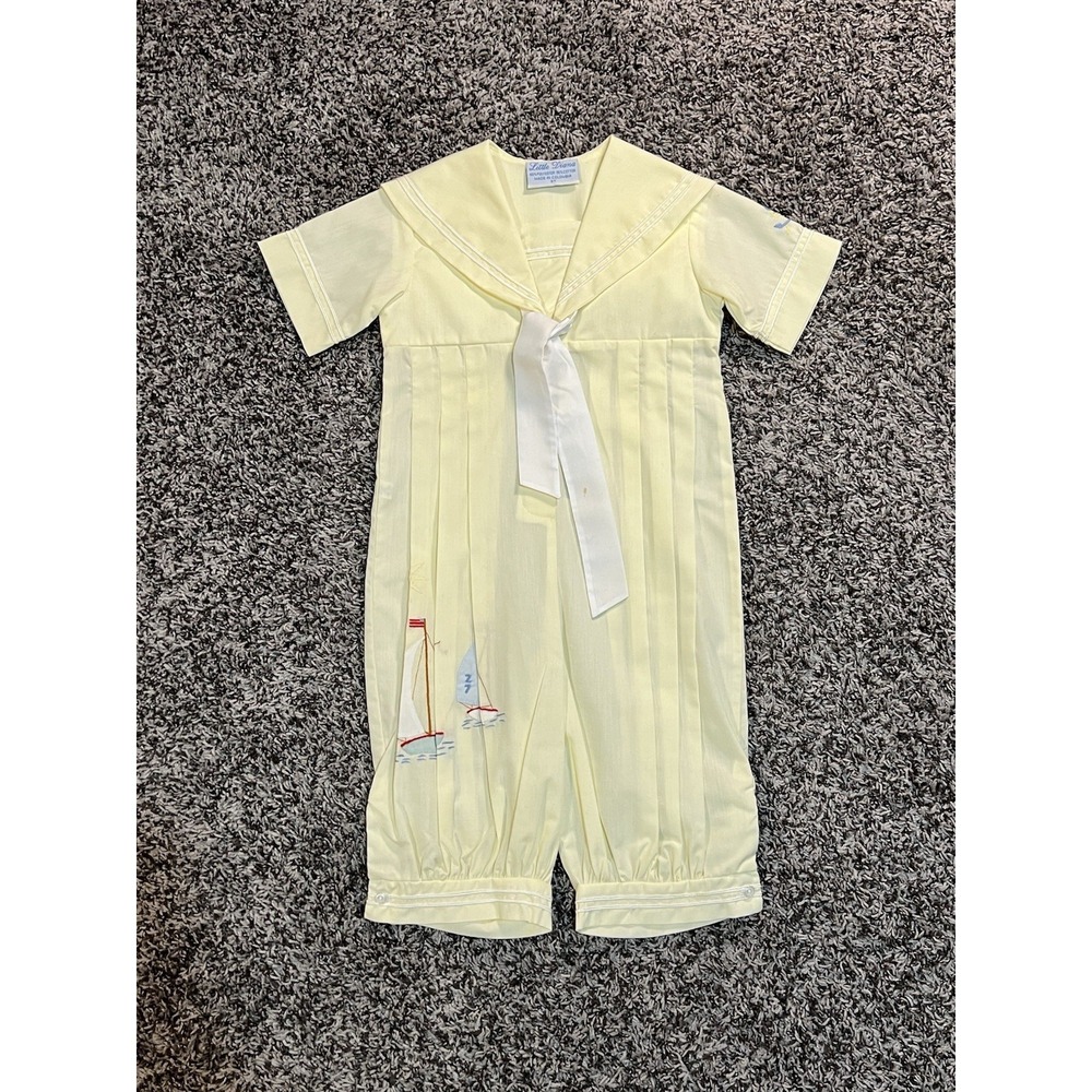 Vintage Baby Little Diana Cotton Romper Yellow And WhiteHandmade Stitched 3T